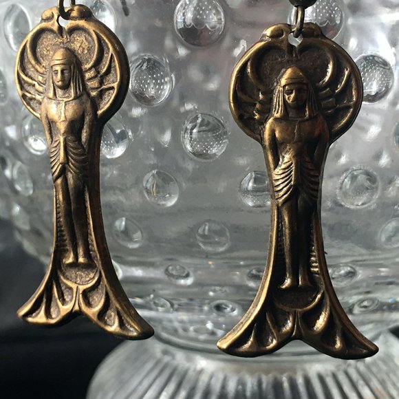 VTG Egyptian Revival WINGED PHARAOH Earrings for Pierced Ears - Picture 2 of 5
